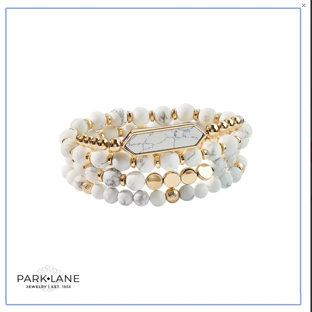 Park Lane White and Gold Beaded Bracelet Set
